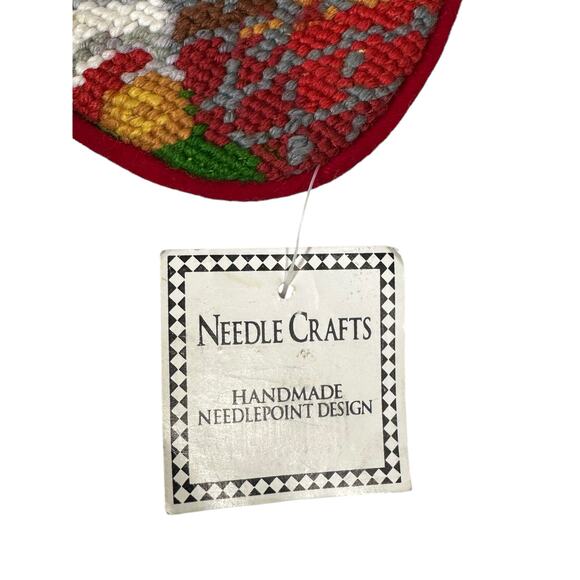 Vintage Needle Crafts Needlepoint Stocking Santa Velvet‎ back and Fabric Lined - Picture 3 of 6